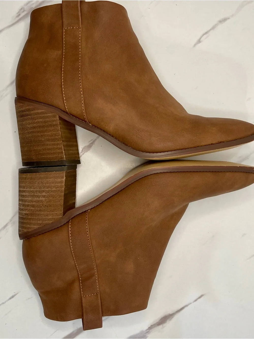 Nautica Women's Cognac Suede Ankle Booties with Stacked Heel Size 9.5 M